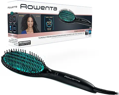 Rowenta Cepillo Alisador Power Straight CF5820F0 - Cepillo Especial para Cabello muy Rizado, con Generador de Iones y Temperatura Regulable Hasta 200º, Púas de gran Sujeción Desde la Raíz  