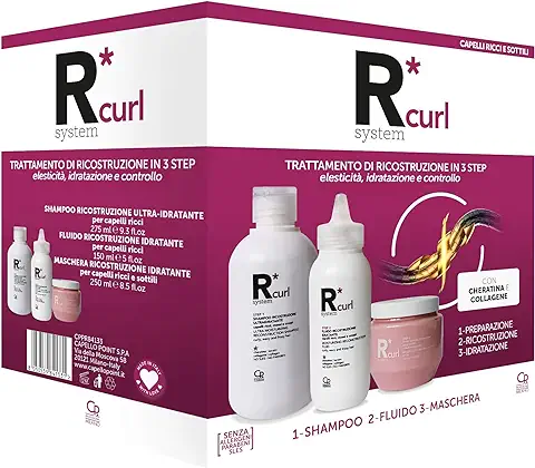 R*System - Kit Profesional de Tratamiento de Reconstrucción para Cabello Rizado - Contiene Champú, Fluido Reparador y Mascarilla Capilar Ultra Humectante - Para Cabello Rizado, Dañado y Encrespado  