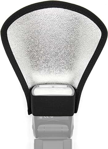 Ruberg Flash Reflector 2 en 1 Difusor de Flash Universal Reflector Plateado/Blanco Flexible con Banda de Goma Adecuado para Canon, Nikon, Sony 1PCS  