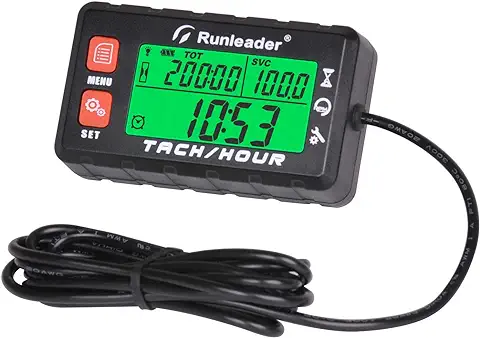 Runleader Horas de Mantenimiento Digital Tacómetro, Reloj y Pantalla de Retroiluminación, Batería Reemplazable para Tractor de Jardín, Compresor, Soplador de Hojas, Jetski, ATV, Motor(058B, RD)  