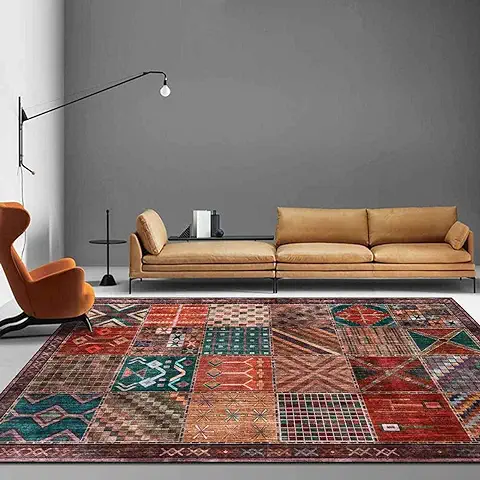 Rururug Alfombra Salon Sala de Estar, Dormitorio,Rectangular 200 x 240 Cm,Rojo Naranja Amarillo Verde Azul Marrón Multicolor Vintage Patchwork Contemporáneo Moderno Geométrico Diseños  