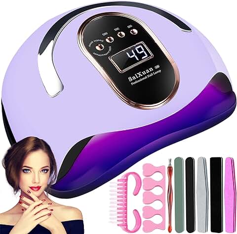 SaiXuan Lampara LED Uñas 168W Profesional Secador UV, Gel Semipermanentes Maquina con Sensor Automatico,4 Temporizadores Manicura/Pedicure Nail Art Hogar el Salón  