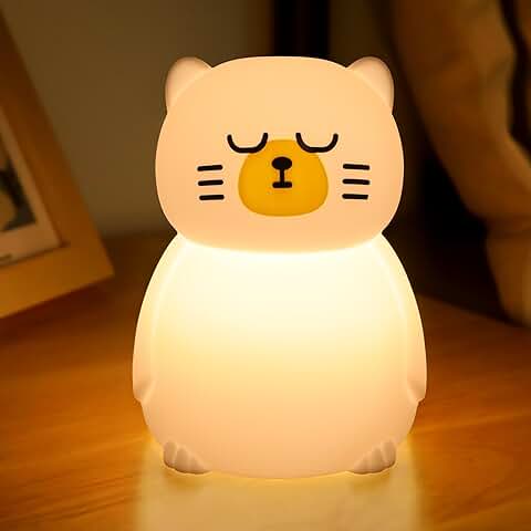 SALUOKE Luz Nocturna para Meditación Gato 7 Colores: Luces Nocturnas LED de Silicona Suave para Niños con USB Recargable, Bonita Lámpara Decorativa para Habitación - Regalos para Bebe Pequeños  