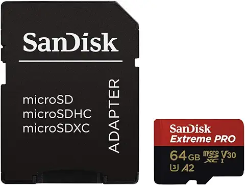 SanDisk Extreme Pro 64 GB MicroSDXC Memory Card + SD Adapter with A2 App Performance + Rescue Pro Deluxe 170 MB/s Class 10, UHS-I, U3, V30  