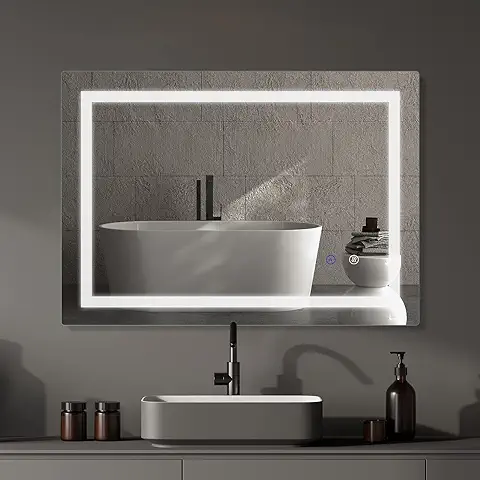 SaniteModar LED Espejo de Baño 70x90cm, Espejo de Baño con Luz Antivaho, Espejo de Pared con Interruptor Táctil  