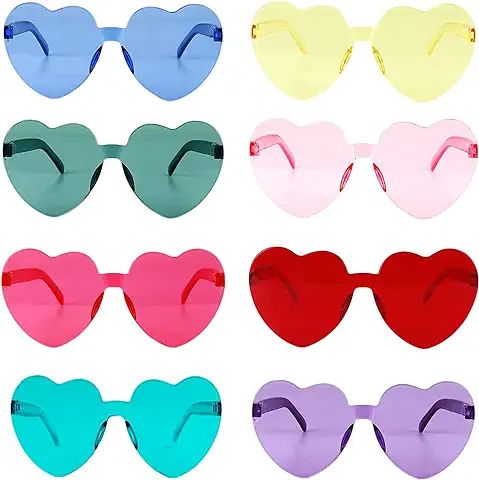 SansRealmL Gafas de Corazón, Gafas de sol de Corazón, Gafas de Fiesta de Color, Gafas de Disfraz Divertidas, 8 Pares de Gafas de Corazón de Colores sin Montura, Gafas de sol de Corazón  