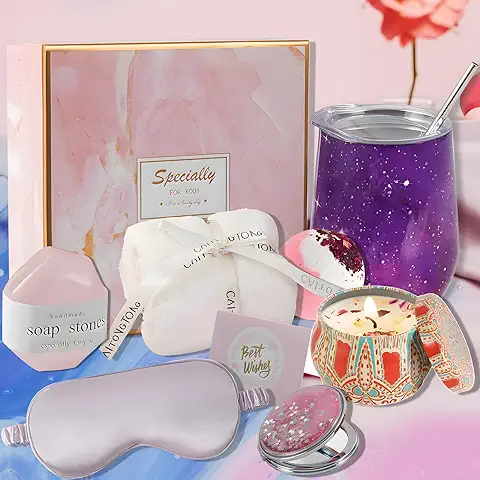 Santentre Set Regalo Regalos Originales para Mujer,Regalos de Cuidado Personal Ideas para Regalar A Mama,Regalitos Cumpleaños Cesta de Regalo de Spa Relajante con 360ml Tazas de Cafe,Velas Aromáticas  