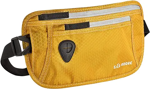 SAO ROQUE ® Riñonera Plana (S) Mujer Hombre Cinturón de Viaje para Dinero, Pasaporte, Bloqueo RFID I Bolsa de Cintura Impermeable, Plano Bolso (Oro Beige) (Oro Beige)  