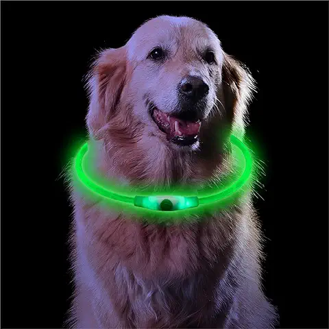 Sarsumir Collar Luminoso Perro Recargable, Collar Luz Perro Impermeable con 3 Modos de Luz, Ajustable Collares LED para Perros Gatos Pequeño Mediano Grande Seguro por la Noche, Verde  