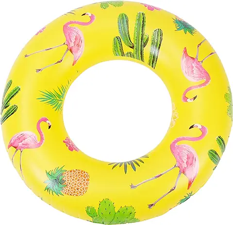 Scalingscal Anillo De Natación Flamingo Hinchable Anillo De Natación Divertido Anillo De Natación Inflable para Niños Adultos, Juguetes De Playa De Fiesta Al Aire Libre De Verano(Amarillo), 90cm  