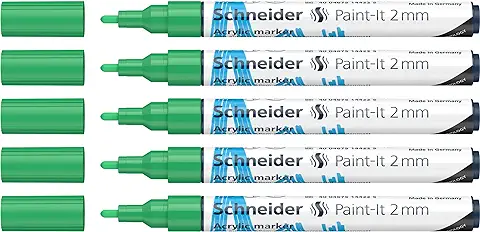 Schneider Paint-It 120104 - Rotuladores Acrílicos (punta Redonda de 2 mm, 5 Unidades), Color Verde  