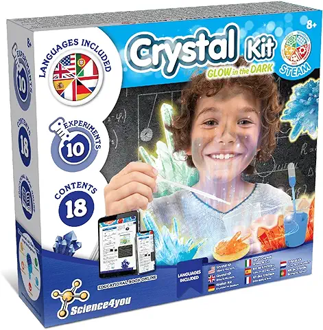 Science4you Fabrica de Cristales para Niños +8 Años - Laboratorio de Ciencia con 8 Experimentos , Crea tus Cristales Brillantes, Juego STEM y Regalo con Minerales para Niños 8-12 Años  