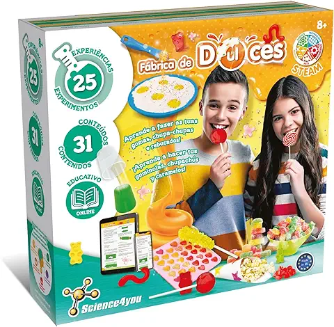 Science4you - Fabrica De Dulces y Golosinas para Niños +8 Años - Fábrica con 25 Experimentos: Haz Caramelos, Gominolas y Más, Juego Educativo para Niños 8-12 Años  