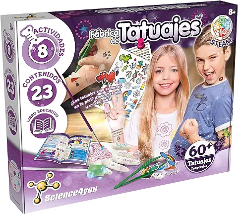 Science4you - Fábrica Tatuajes, Temporales - 60 con Ingredientes Naturales - Kit para Niños - Juego de Manualidades, Regalo Original, 1 Unidad, 23  