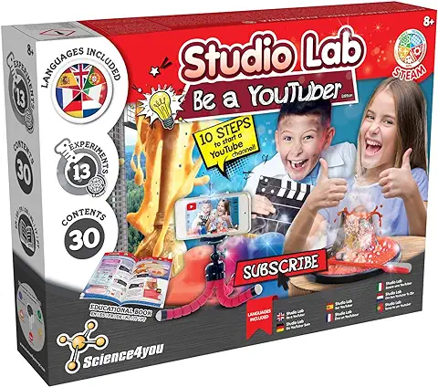 Science4you - Hazte Youtuber, Kit Cientifico para Niños +8 Años - Crea tu Canal y Haz 13 Experimentos con el Laboratorio de Quimica: Volcán y Ciencia Explosiva, Juegos y Educativos para Niños +8 Años  