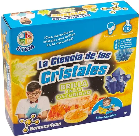 Science4you - La Ciencia de los Cristales, Brilla en la Oscuridad para Niños 8+ Años - Kit Cientifico, 10 Experimentos y Manualidades, Juegos Educativos para Niños 8+ Años  