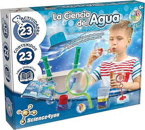 Science4you La Ciencia del Agua para Niños 6+ Años - Kit Cientifico con 23 Actividades y Experimentos: Haz Pompas de Jabon Gigantes, Juegos Educativos para Niños y Niñas 6+ Años  