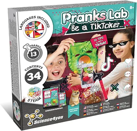 Science4you - Laboratorio de Bromas para Niños con TikTok - Crea tu TikTok y Haz 13 Bromas Divertidas: Crea Bombas Fetidas - Kit de Ciencia para Niños y Juegos de Experimentos para Niños +8 Años  