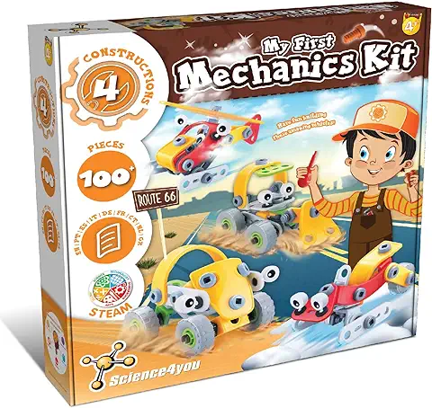 Science4you Primer Kit Construccion - Laboratorio de Mecanica para Niños 4 Años con 6 Construcciones para Niños, +100 Piezas de Construccion, Juegos, Juguetes y Regalos para Niños y Niñas 4+ Años  