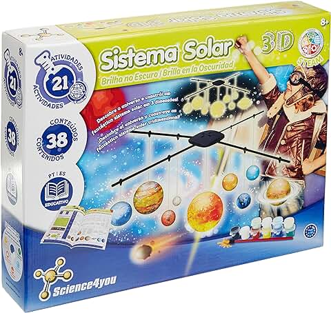 Science4you - Sistema Solar para Niños +8 Años - 21 Experimentos Cientificos: Planetas que Brillan en la Oscuridad y Proyector Planetario - Regalo Original, Juguete de Astronomia para Niños 8-12 Años  