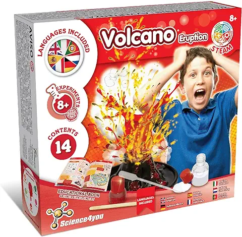 Science4you - Volcán en Erupción para Niños 8 Años - 8 Manualidades y Experimentos: Haz un Volcán, Juego de Volcanes para Niños - Juegos Educativos de Ciencias para Niños 8 Años, 80003500  