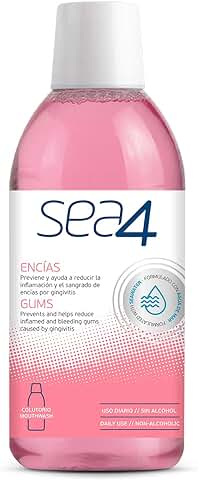 SEA4 Colutorio Encías Uso Diario. Previene el Sangrado de Encias e Inflamación por Gingivitis. Formulado con Agua de Mar. Sin Alcohol. 0% Clorhexidina, 500ml.  