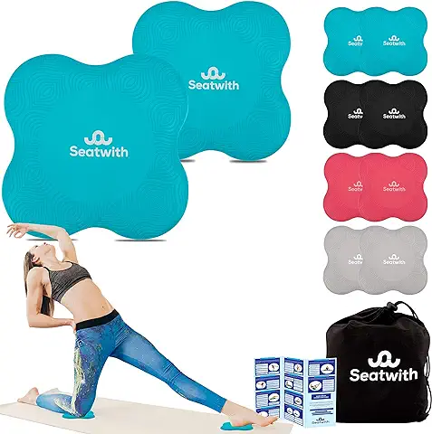 Seatwith Mini Esterilla Yoga Antideslizante (Set de 2) Rodilleras Yoga con Bolsa de Transporte y PDF de Instrucciones - Pequeña Alfombra Yoga para las Muñecas y Codos 20 x 20 cm  