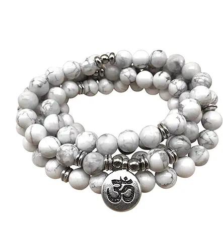 Self-Discovery 108 Cuentas Naturales Mala Yoga Joyas Meditación Cuentas Pulsera Collar con Símbolo de Yoga Charm  