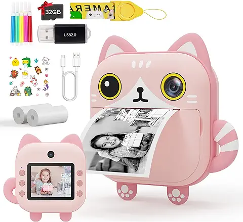 Selvim Cámara Selfie Fotos Instantánea, 40MP Infantil 2,4" Pantalla Videocámara 1080P HD con Lector Tarjeta TF 32G, Bolígrafos de Colores & Papel de Impresión, Cámara Niñas Regalo Cumpleaños y Navidad  