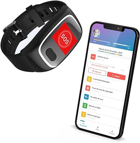 SeniorDomo - Reloj de Protección con Teleasistencia Localizador GPS, Caídas y Botón de Ayuda SOS (Black-Negro)  