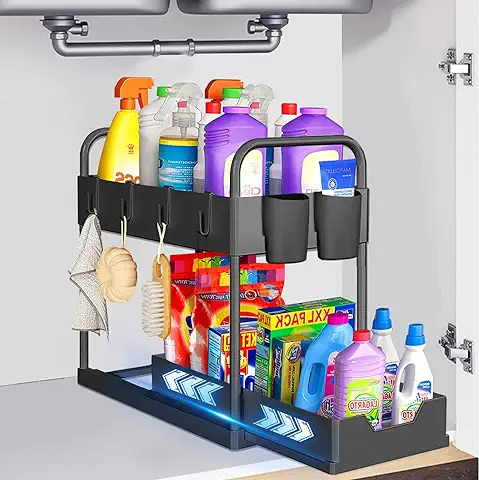 Sentasi Almacenaje bajo Fregadero 2 Niveles Organizador Cocina Deslizable Extraíble Estante Under sink Organizer en el Baño Almacenamiento  