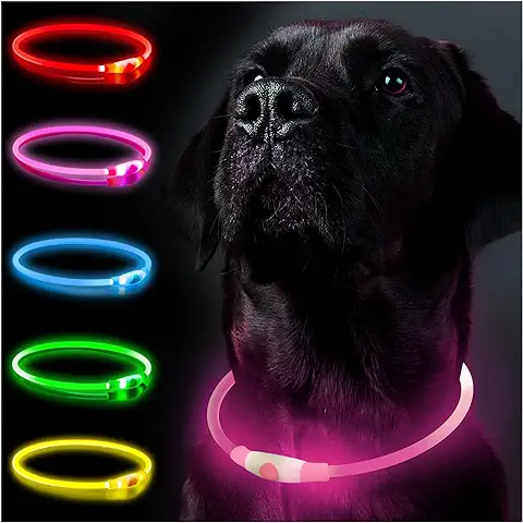 SerDa-Run Collar Luminoso de Seguridad para Perro, Ajustable con 3 Modos de Iluminación, Recargable por USB, Resistente al Agua, para Perros Grandes, Medianos y Pequeños  