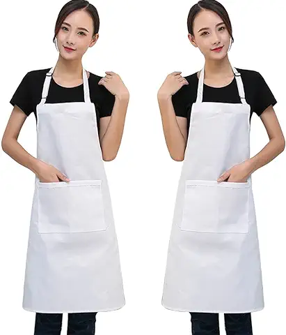 SERWOO 2 Piezas Delantales Blanco Cocina Chef Ajustables Cocinero con Bolsillo para Mujeres Hombres Unisexo  