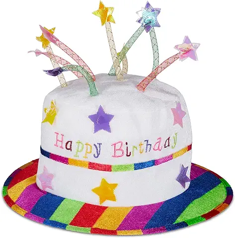 Set de 10 Gorros Cumpleaños, Sombrero Tarta de Peluche con Velas, Para Fiestas, Poliéster, Blanco y Multicolor  