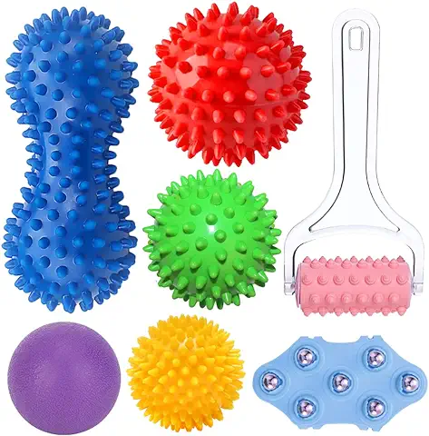 Set de 7 Bolas de Masaje-para Aliviar Dolores Musculares - Pelotas de Masaje con Pinchos, Sport Bolas de Masaje. Rodillo Muscular y Masaje de pies en Manos, Antebrazos, Hombros, Pies  