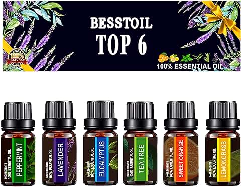 Set de Aceites Esenciales de TOP6, Besstoil de Grado Terapéutico 100% puro Aromaterapia Difusor de Aceites Set de Regalo Avender  