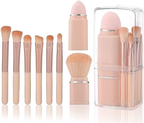 Set de Brochas de Maquillaje, Pinceles Maquillaje Profesional con Esponjas Maquillaje Cara, Brocha Base Maquillaje para Corrector de Ojeras, Difuminar, Iluminador, Polvos Compactos, Sombras de Ojos  