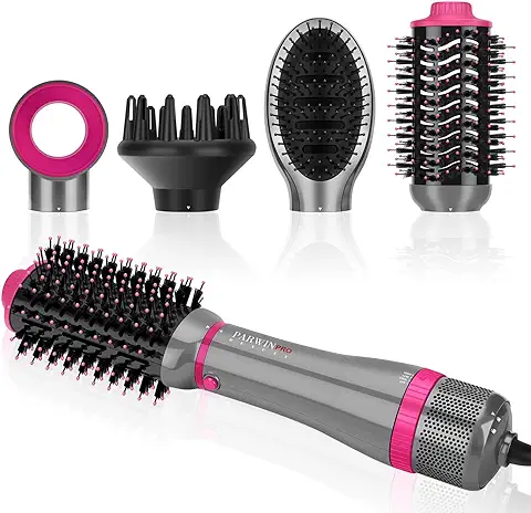 Set de Cepillo Secador de Pelo 4 en 1, PARWIN PRO BEAUTY Set de Peinado con 4 Accesorios, Cepillo Alisador Pelo, Cepillo Alisador, Moldeador Pelo, Volumen, Cuidado de Iones, 1000W (GRIS)  