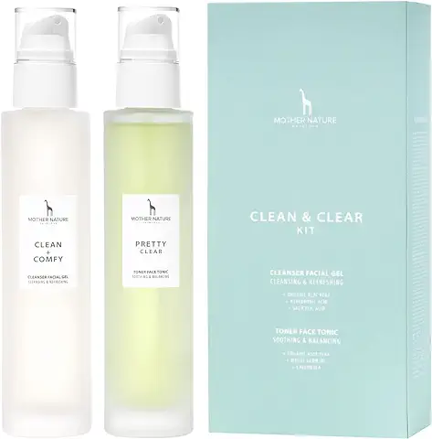 Set de Limpieza Facial con Aloe Vera BIO y Ácido Hialurónico - 150 ml de Gel Limpiador Facial y 150 ml de Tónico Facial para Piel Normal, Grasa, Mixta e Impura - Cuidado Facial Natural  