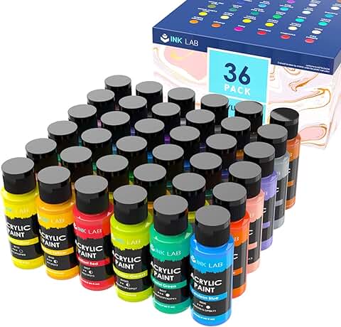 Set de Pintura Acrílica 36 Colores 60ml Colores Acrílicos No Tóxica Conjunto de Pintura Acrílica para Artistas Manualidades Lienzos Tela Cerámica Madera  