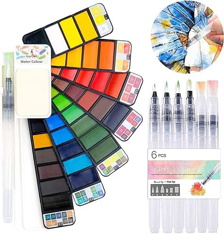 Set de Pintura de Acuarela Sólida - Juego de 42 Colores con 7 Pinceles de agua Profesionales, Acuarelas Plegable, Portátil para Principiantes y Profesionales  