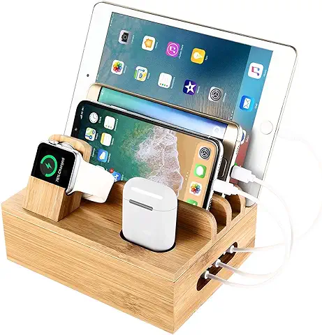 SETROVIC Bambus Desktop Organizer & Ladestation para Varios Aparatos Dock. Organizador Universal de Cuerda, Accesorio de Estación de Carga, Apple Watch, Airpods  