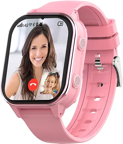 SEVGTAR 4G Smartwatch con Videollamada, Localizador Smart Watch GPS, con Imagen y Chat de Voz, Reloj Inteligente Podómetro Caloría Música WIF Bluetooth SOS, Apto para Niños Mayores de 5 Años, Rosa  