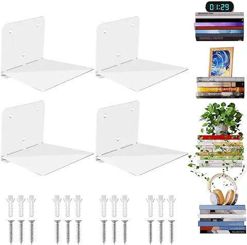 Sheeliy Estantes de Pared para Libros, Baldas Flotantes Metálica, Estanteria Libros Invisible Pared, Estanterías Flotantes Montado en Pared para Dormitorio, Salón, Oficina, Cocina, Juego de 4  