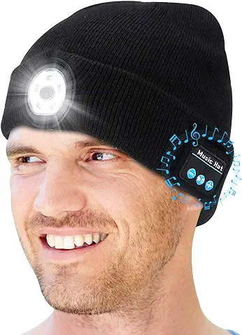 Bluetooth Beanie Hat, 5 LED Beanie Cap Auriculares Inalámbricos Sombrero Musical Regalos Tecnológicos para Hombres, Mujeres, Adolescentes, Niños  