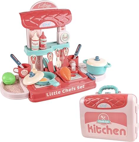 SHINESCENT Juguetes de Cocina, 30 Piezas Little Chef Juego de Roles, Maleta de Cocina de Juguete Portátil Adecuado para Niños y Niñas Mayores de 3 Años  