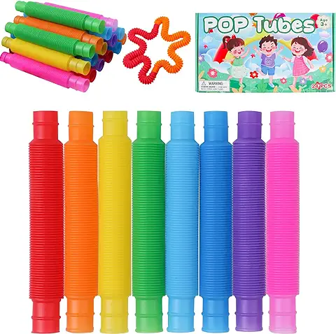 Shinescent Juguetes Sensoriales de Tubo Elástico, 24 Piezas Juguetes Antiestrés de Colores, Juguetes para Aliviar el Estrés y la Ansiedad Adecuado para Niños y Adultos  