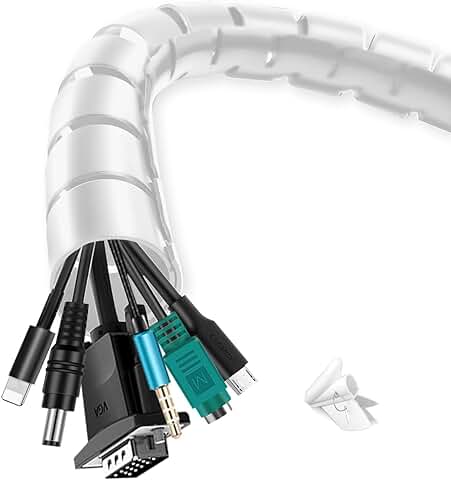 Shinfly Organizador Cables de 2 x 1.5m, Cubre Cables Flexible, Diámetro de 22mm Recoge Cables, Organizador de Cables Mesa Escritorio con Fijación de Clip Autoadhesivo, Blanca  