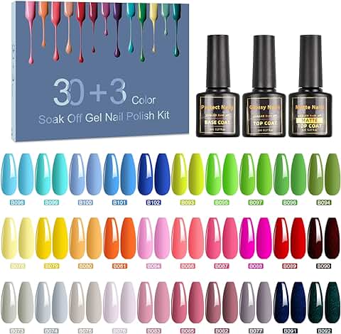 SHOWNAIL Esmalte Semipermanente, 33Pcs Pintauñas Semipermanentes Kit Gel UV LED, 30 Colores Esmalte de Uñas Vibrante con Base, Capa Superior Brillante y Mate Kit Uñas de Pintauñas, 8ML  