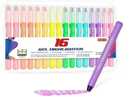 Shuttle Art - Paquete de 16 Resaltadores de gel, 8 Colores Surtidos, kit de Estudio de Resaltadores, Ideal para Llevar un Diario, Resaltar y Estudiar  